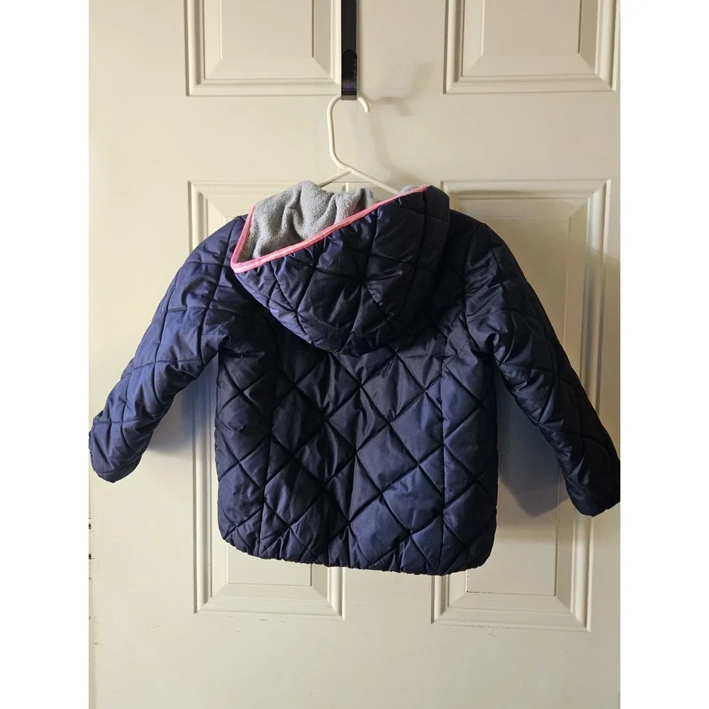 OshKosh B'gosh Girls Jacket Size 5/6 Navy Pink Quilted Puffer Coat Full Zip Warm